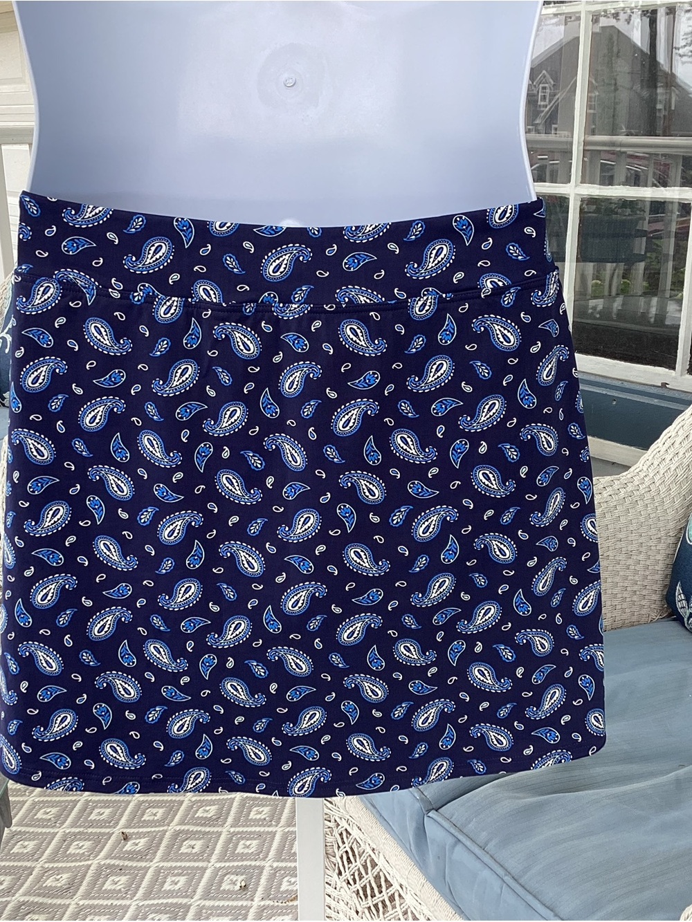 Lands' End Navy Blue Paisley Swim Skirt Size 10 NWOT